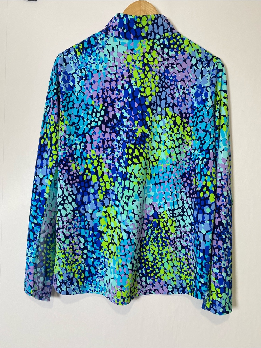 IBKUL Camille Mock Neck Qtr Zip Long Sleeve Top Multicolor Mesh Mosaic Large - Picture 5 of 9